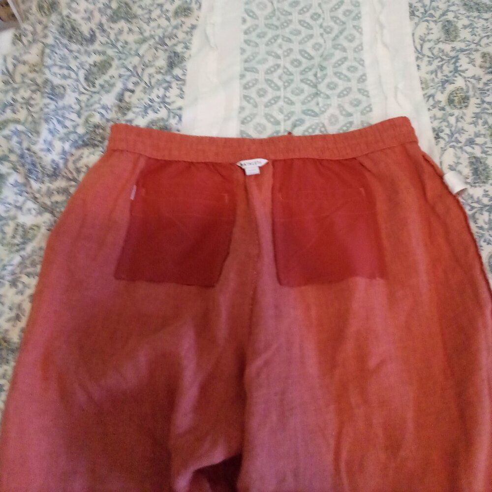 ATHLETA SIZE 20 RETREAT 100% LINEN WIDE LEG PULL-ON PANTS TIE WAIST ZIP POCKETS - Picture 6 of 13